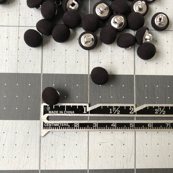 47 Black Fabric Covered Shank Buttons, 3/8 inch - Picture 2 of 2